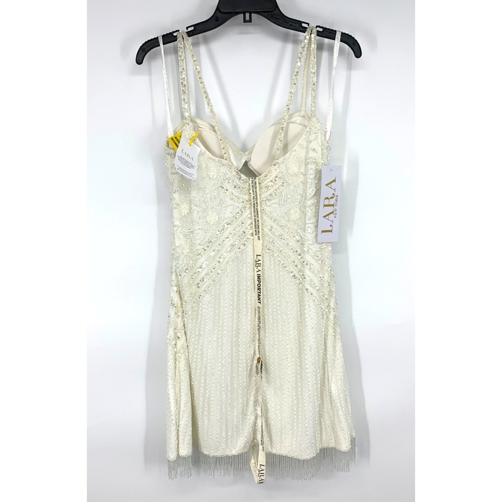 LARA Dress White Beaded Mini Fringe Wedding Honeymoon Bachelorette NWT Womens 4 - Picture 10 of 13